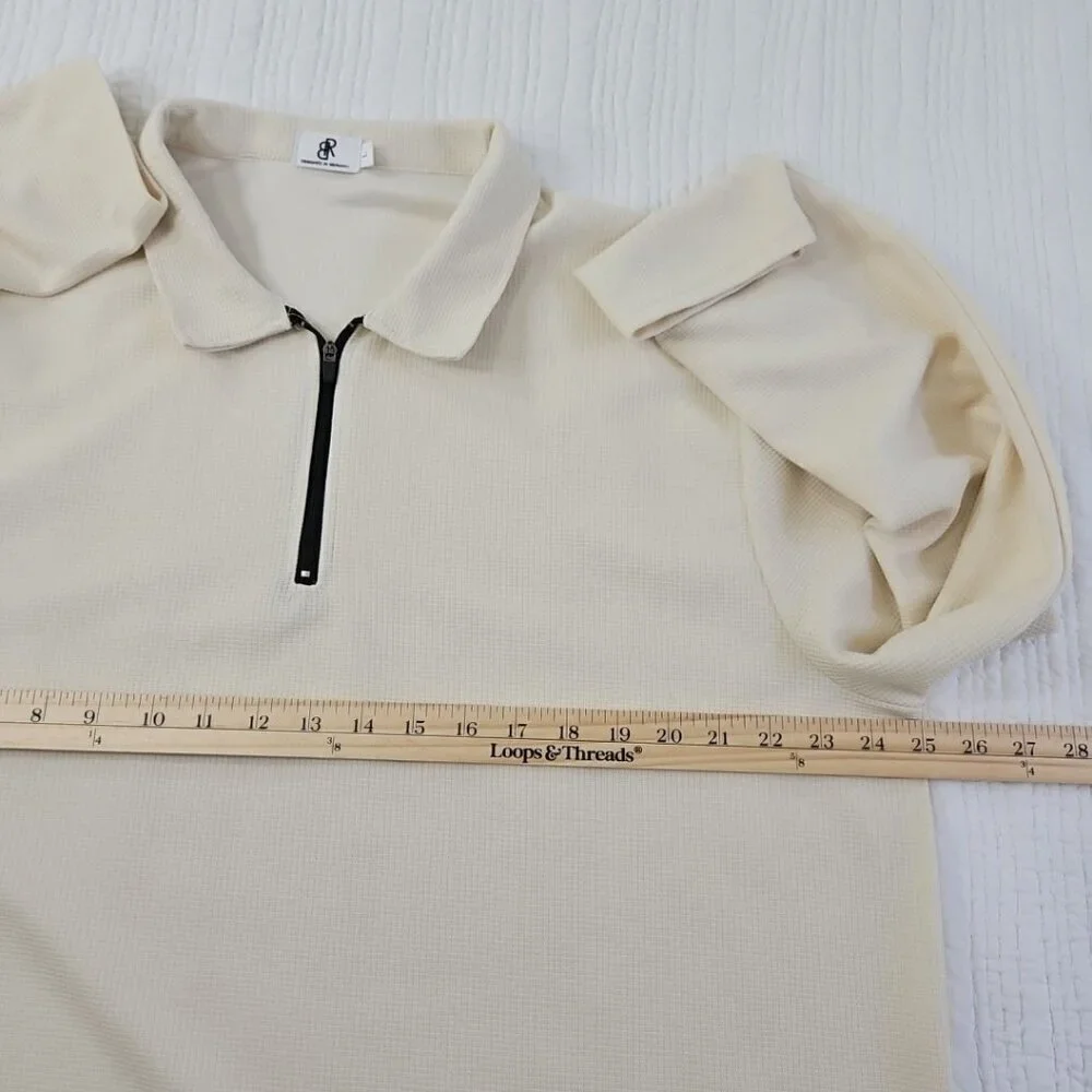 Banana Republic Waffle Knit Sweater Men's L Taupe 1/4‎ Zip Long Sleeve EUC LN